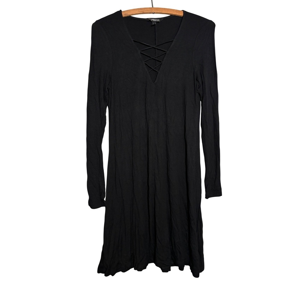 Express Womens S Lattice V-Neck A-Line Mini Dress Goth Whimsigoth Vamp Career